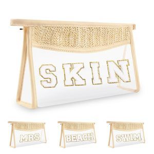 Boho Patch Skin Bag Clear Makeup Letter Bag, Waterproof Zipper Make Up Bag✨